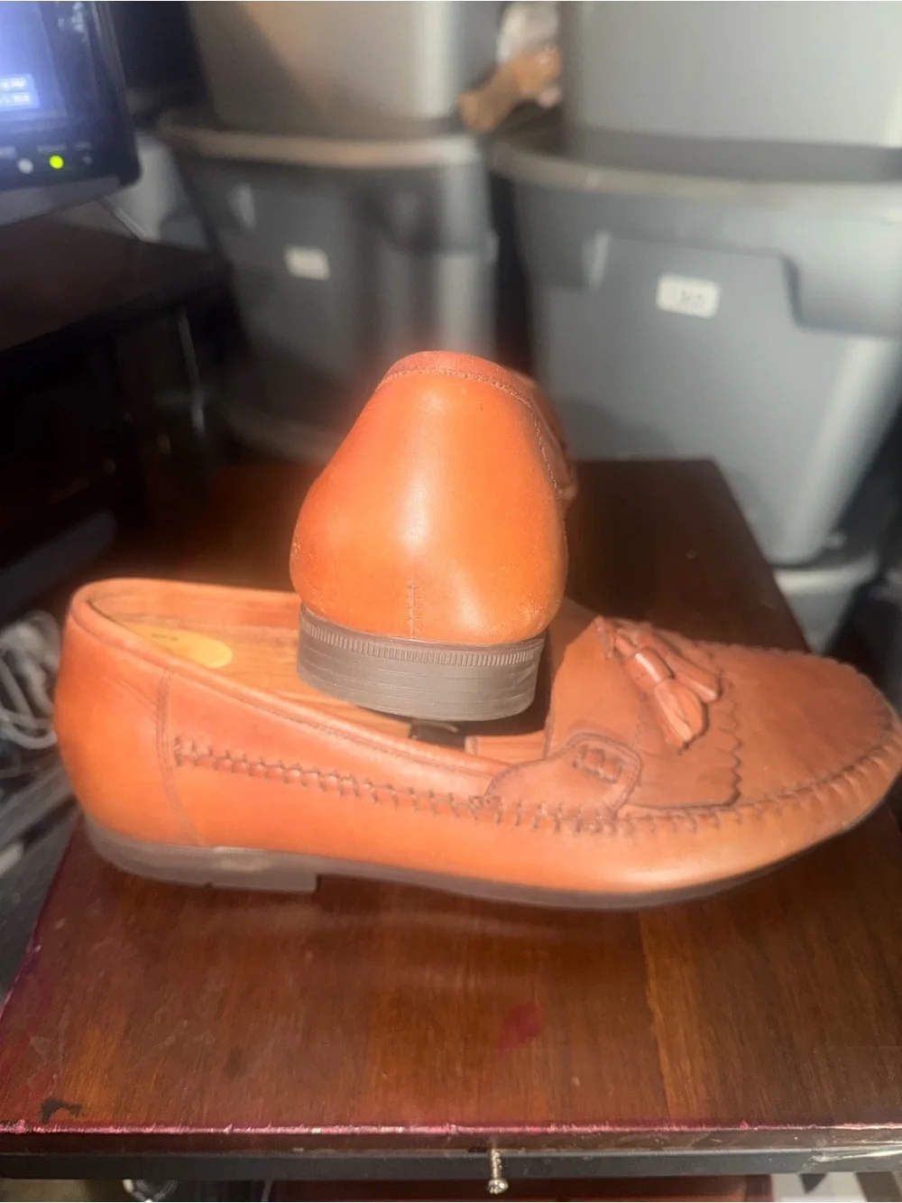 Bass Tan Leather 10.5W Tassel Kiltie Loafers(126)